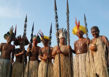Members of a tribal community engaged in communal farming, reflecting the cooperative nature and social structure of their society