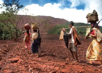 A diverse group of Adivasi individuals, The image symbolizes the empowerment of Adivasis and their cultural heritage