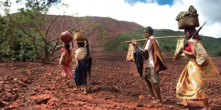 A diverse group of Adivasi individuals, The image symbolizes the empowerment of Adivasis and their cultural heritage